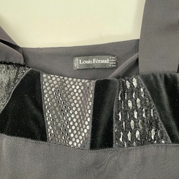 Vintage Louis Feraud Black Silk Square Neck Tank Top, Velvet/Shiny Trim, Size 12 - Picture 6 of 8